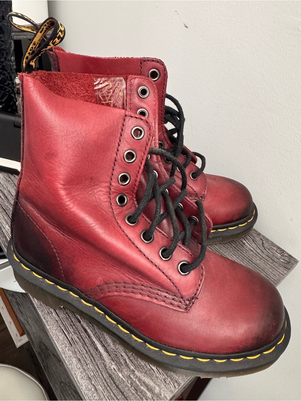 Dr. Martens Women's Red Leather 8-Eye Lace-Up Boots